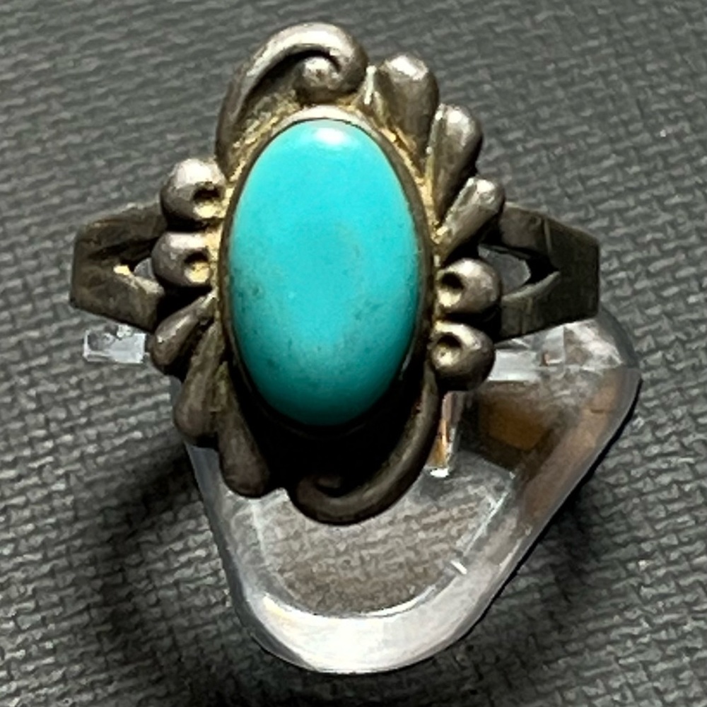 Navajo Old Pawn Sterling Silver Turquoise Sz 8 Ring S5